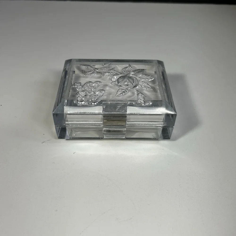 Vintage Warner Press Lucite Scripture Box Clear Rose Floral Hong Kong Gifts